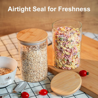 Glass Food Storage Jars 37 oz Set of 6,Glass Storage Containers Clear Glass Food Canister with Bamboo Lid Airtight For Serving Tea, Coffee, Flour, Sugar, Candy, Cookie, Spice and More (Square)