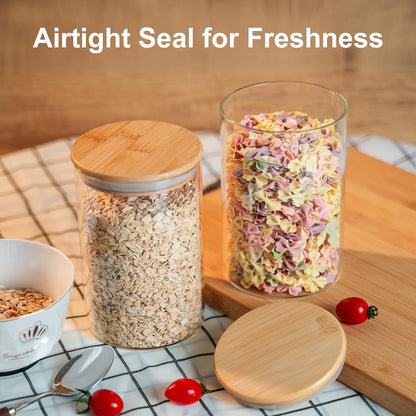 Glass Food Storage Jars 37 oz Set of 6,Glass Storage Containers Clear Glass Food Canister with Bamboo Lid Airtight For Serving Tea, Coffee, Flour, Sugar, Candy, Cookie, Spice and More (Square)