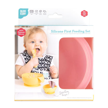 Bumkins Baby Bowl, Silicone Feeding Set with Suction for Baby and Toddler, Includes Spoon and Lid, First Feeding Set, Training Essentials for Baby Led Weaning for Babies 4 Months Up, Sage