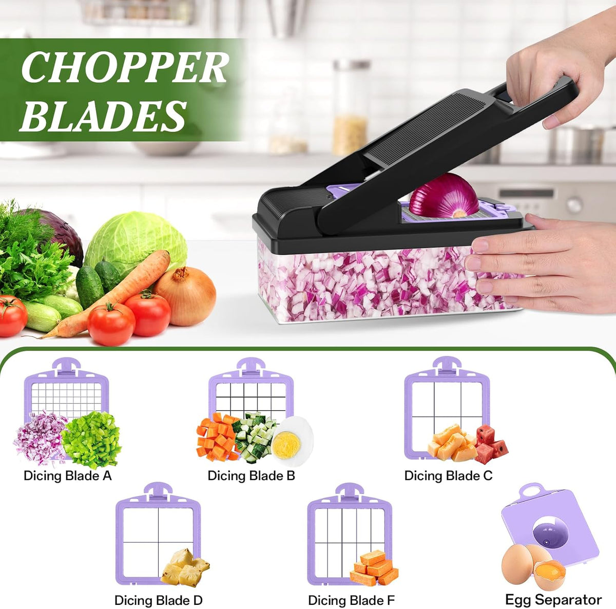 HomeHacks Veggie Chopper Vegetable Cutter, 12 in 1 Kitchen Gadget, Green