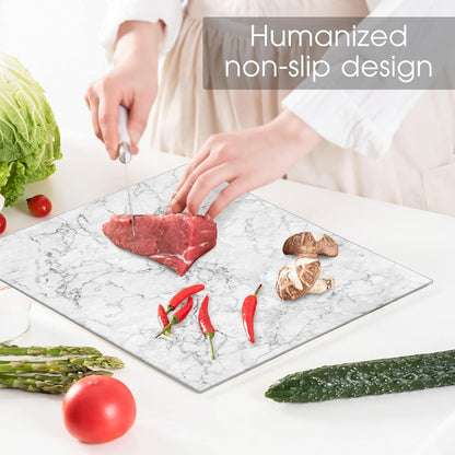 JAMBALAY Tempered Glass Cutting Boards for Kitchen, Clear Glass Cutting Board Set, 12"x16" & 8"x12" Cutting Boards with Non Slip Foot, Heat and Scratch Resistant, Shatterproof