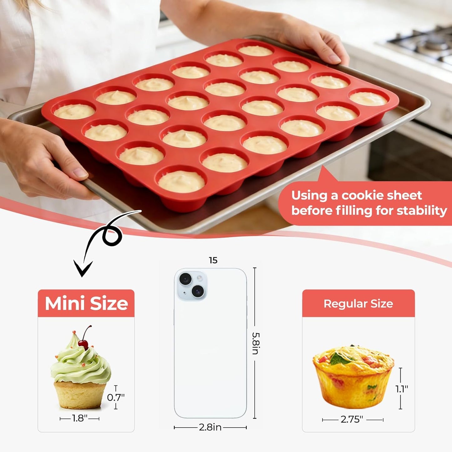 CAKETIME 12 Cups Silicone Muffin Pan - Nonstick Cupcake Pan 1 Pack Regular Size Silicone Mold for Baking