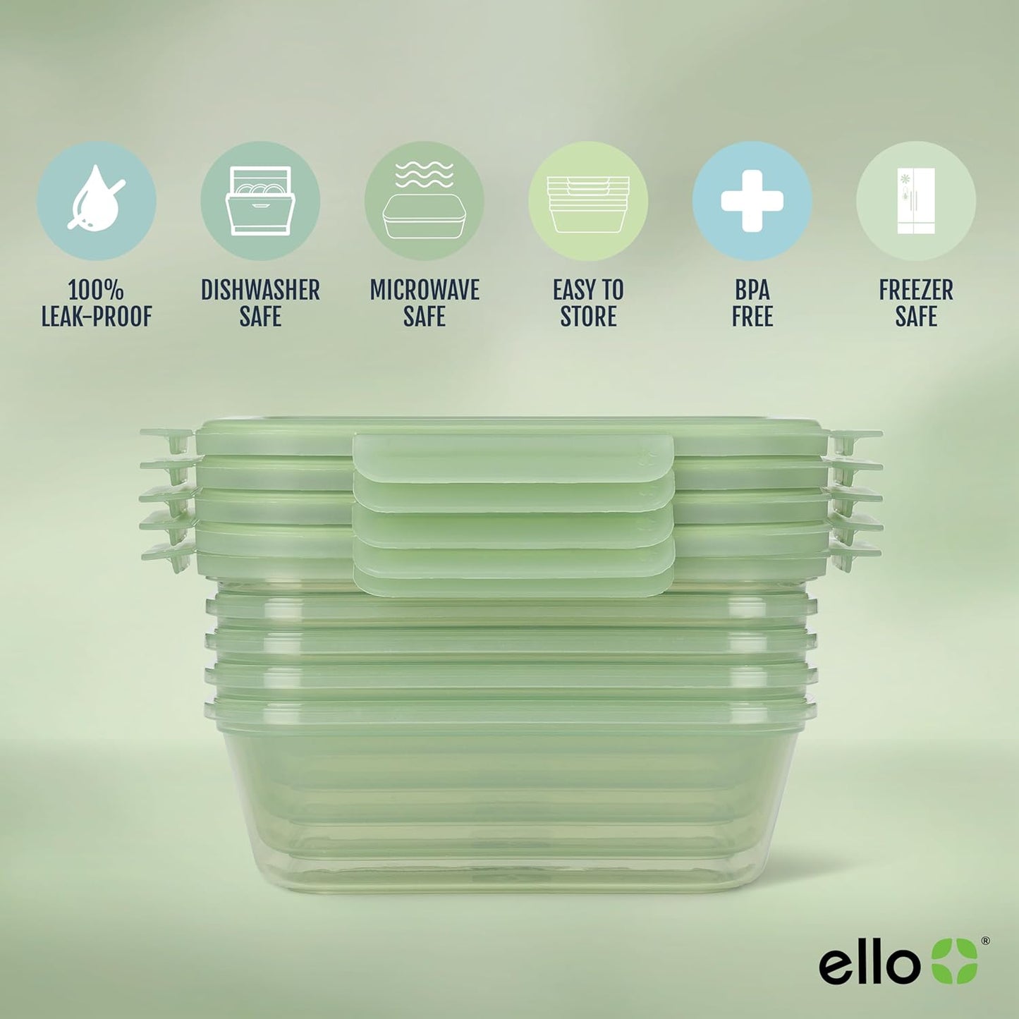 Ello Snap & Nest 10-Piece 4.5 Cup Plastic Meal Prep Set, Reusable Food Containers for Healthy Eating, Freezer, Dishwasher Safe, Berry Fields