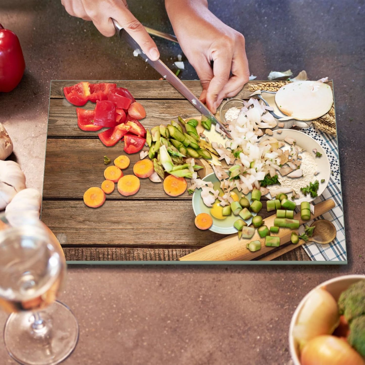 JAMBALAY Tempered Glass Cutting Boards for Kitchen, Gold 12"x8" & 16"x12" Glass Cutting Board Set with Marble Design, With Non Slip Foot, Shatter and Heat Resistant, Dishwasher Safe