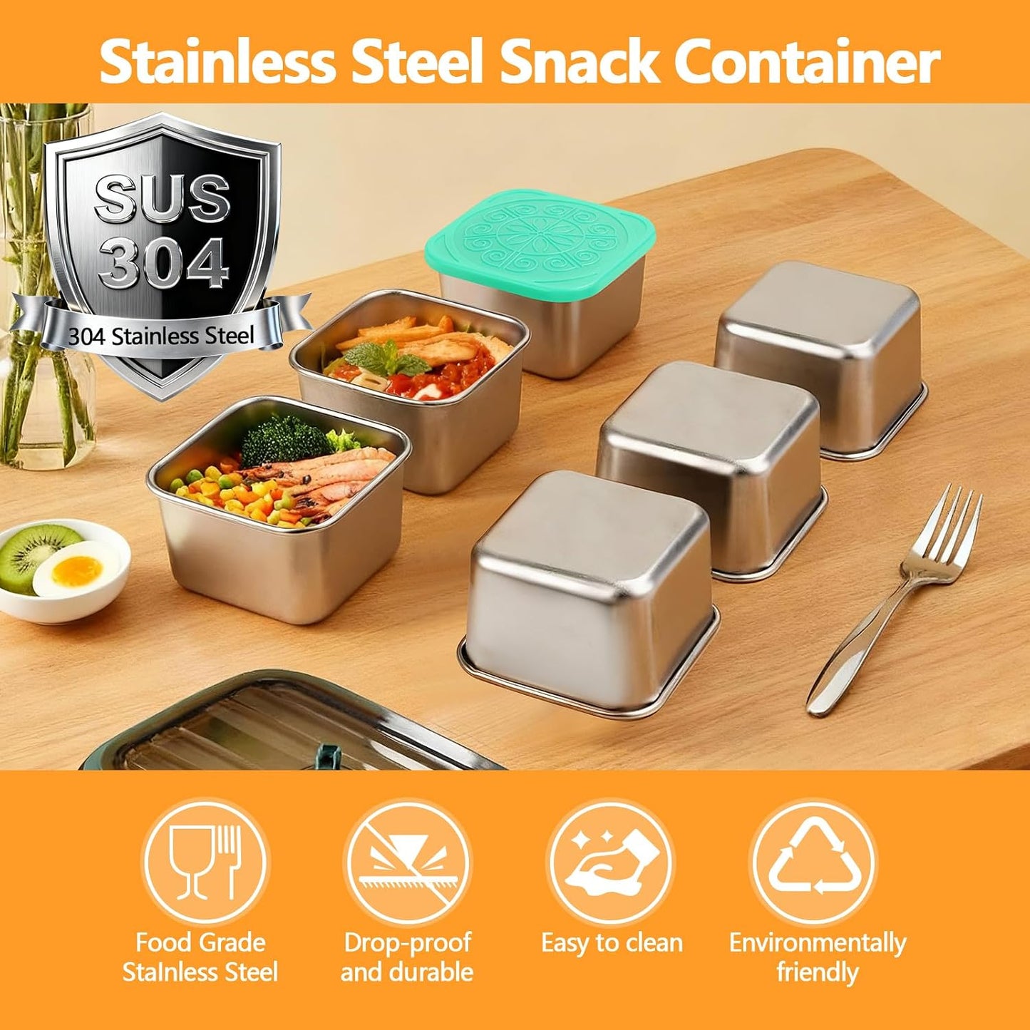3 Pack Stainless Steel Reusable Snack Containers with Lids - 8.45 oz Small Metal Snack & Lunch Food Boxes, Shatterproof Leakproof Freezer Safe Meal Prep Containers for Portioning Snacks, Dips