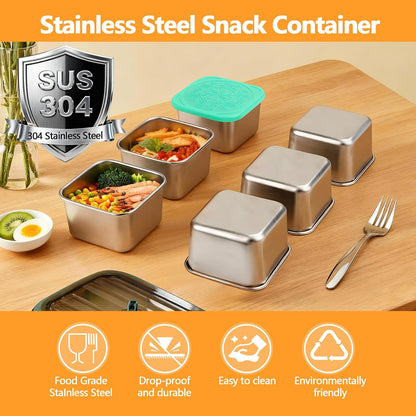3 Pack Stainless Steel Reusable Snack Containers with Lids - 8.45 oz Small Metal Snack & Lunch Food Boxes, Shatterproof Leakproof Freezer Safe Meal Prep Containers for Portioning Snacks, Dips