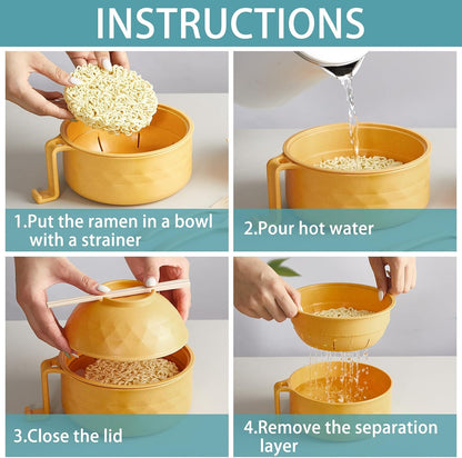 2 Sets 40 oz Microwave Ramen Bowl with Handles, Yellow,Orange