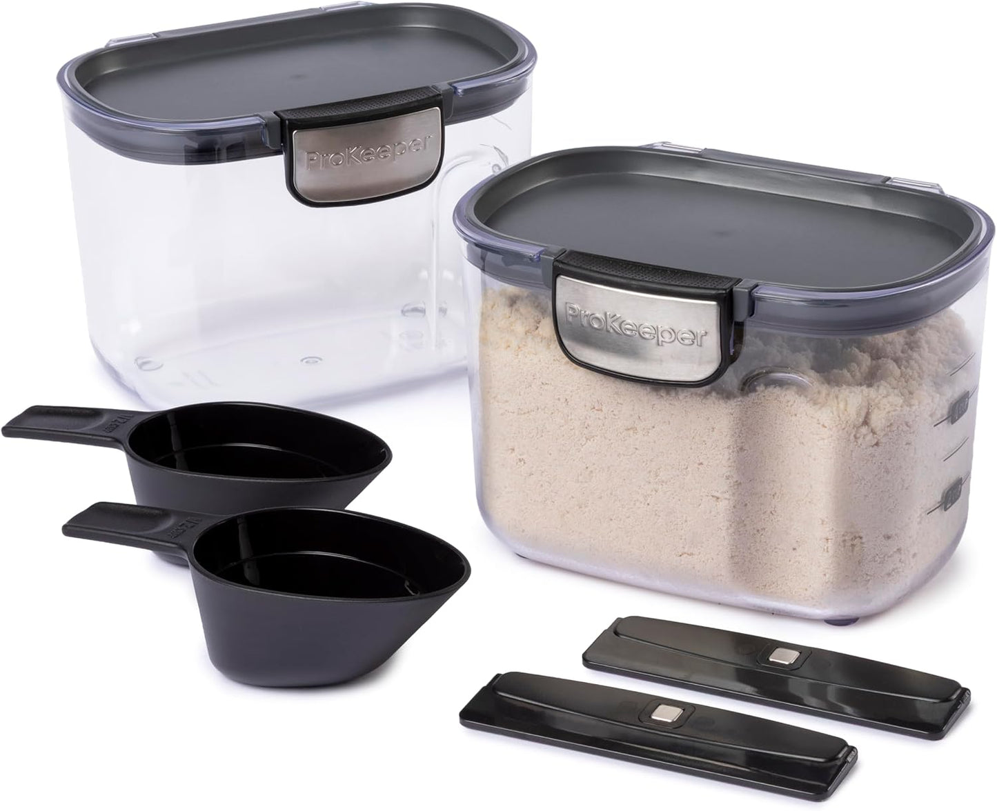 Progressive International ProKeeper+ Clear Plastic Airtight Food Baker's Kitchen Storage Organization Container Canister Set with Magnetic Accessories, 2- Piece Set (Flour 4-Quart)