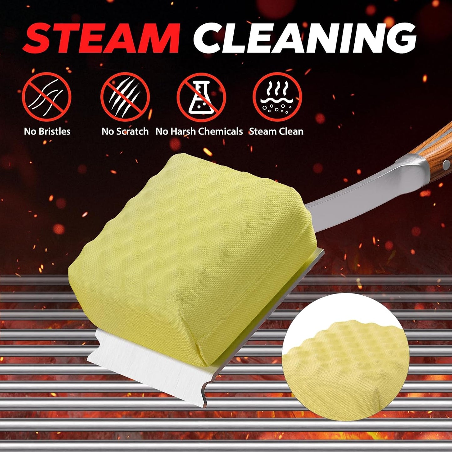 ENLOY Grill Brush for Outdoor Grill, Bristle Free Steam Grill Brush with Scraper, Replaceable Head, Safe Steam Cleaning 17'' Long Handle Grilling Accessories for Most Grills, Gifts for Men Dad Husband