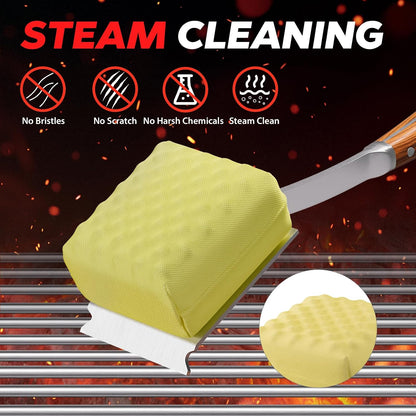ENLOY Grill Brush for Outdoor Grill, Bristle Free Steam Grill Brush with Scraper, Replaceable Head, Safe Steam Cleaning 17'' Long Handle Grilling Accessories for Most Grills, Gifts for Men Dad Husband