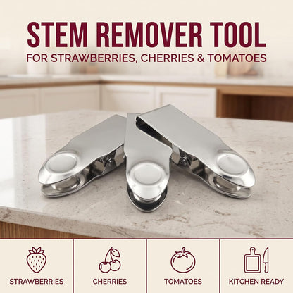 3Pcs Silver Stainless Steel Strawberry Huller Fruit Stem Remover Home Kitchen Tools for Cherry Tomato