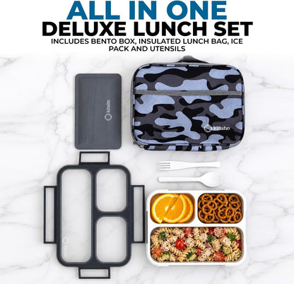 kinsho Lunch Box for Kids Boys Girls - Bento Box Set with Insulated Bag and Ice Pack, 6 Compartment Leak Proof Food Container, BPA-Free, Microwave Safe, Ideal for School & Work, Teal