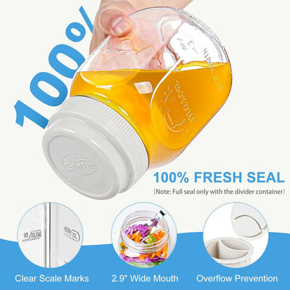 [UPGRADE] 4 Pack Glass Salad Container for Lunch, Salad Jars with Silicone Dressing Cup & Airtight Lid & Fork for Meal Prep, Wet/Dry Separation Divider for Salad Dressing and Dry Ingredients Mason Jar