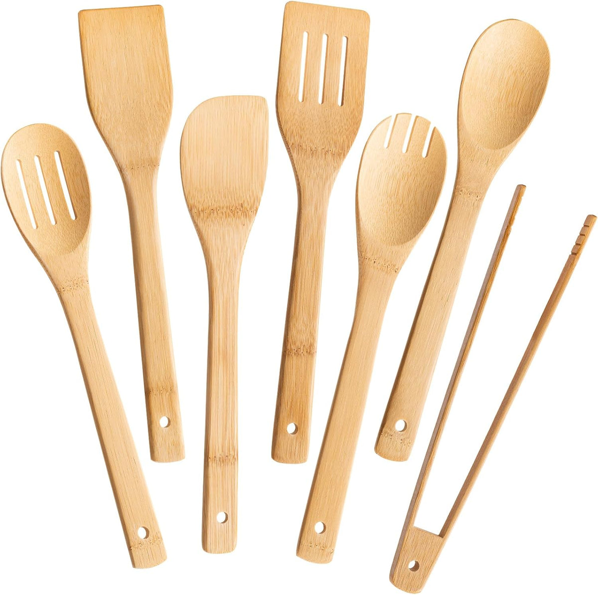 Eisinly 7-Piece Wooden Cooking Spoons, Natural Bamboo Utensil Set