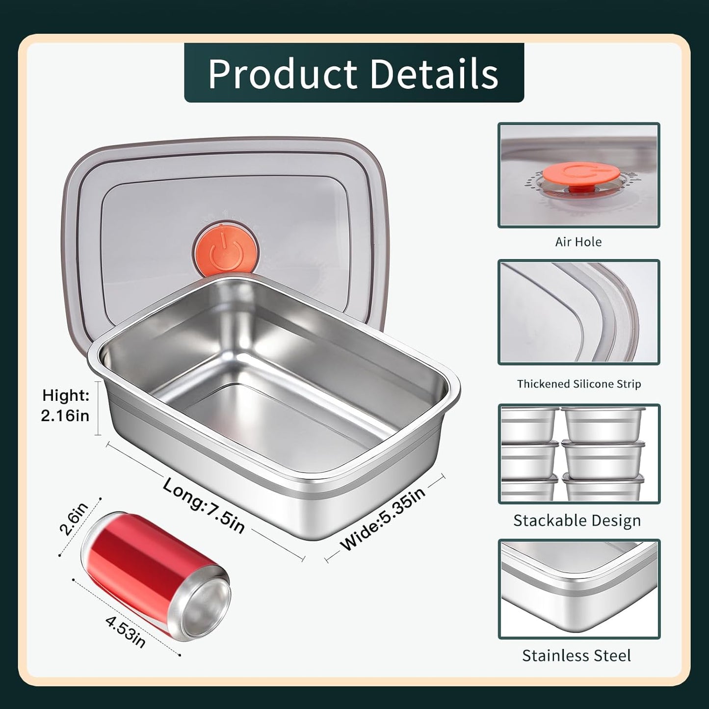 GIUOIDUO stainless steelFood Storage Containers setsstorage box with lidfreezer FrozenKitchen tray with lidOven plateSide dish plate Freezer & Dishwasher Safe