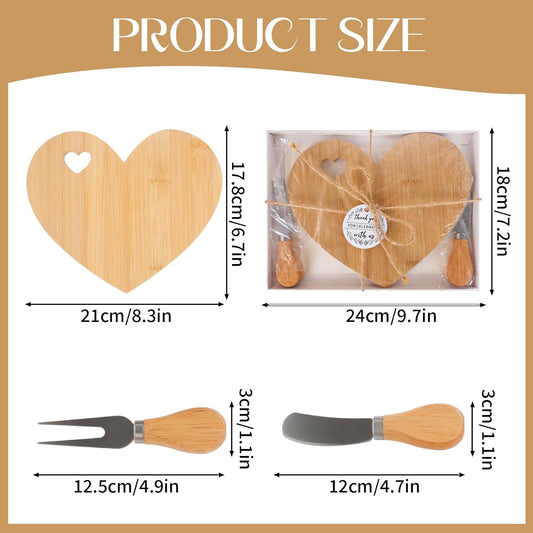 6 Set Heart Shaped Charcuterie Board Cheese Board Knife Fork,Bamboo Charcuterie Cutting Boards with Thank You Tag for Wedding Bridal Shower Favors Birthday Valentines Gifts