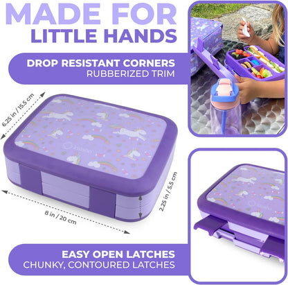Kinsho Bento Lunch Box for Kids Toddlers, 5 Portion Control Sections, BPA Free Removable Plastic Tray, Pre-School Kid Toddler Daycare Lunches, Snack Container Ages 3 to 7 (Blue Space Rockets)