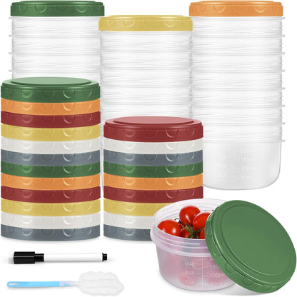 6pcs 10 oz Small Plastic Containers with Lids, Salad Dressing Container Reusable Small Food Storage Containers for Meal Prep, Leakproof, Microwave Dishwasher Freezer Safe, BPA-Free