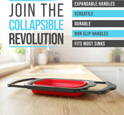 Comfify Coral XL Collapsible Silicone Over Sink Colander – 6 Quart | Coral; extends to 25" to span most sinks hands available; collapses flat; 6 Qt; heat resistant to 176°F; pasta, veg, fruit
