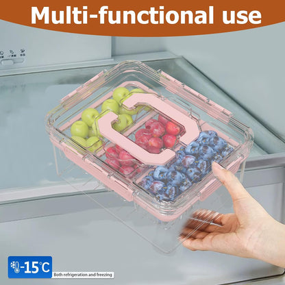 Sorgion Ice Chilled Condiment Caddy with Portable Handle, 5 Compartment Serving Tray with Built-in Bread Slicer and Ice Chamber, Clear Garnish Tray for Bar, Taco Party, BBQ, Picnic & Fruit Pink