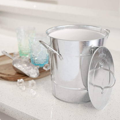 Twine Insulated Ice Bucket with Lid, Scoop & Handles for Beer, Wine, Champagne, Beverages, 1 Gal Galvanized Metal Bucket, Steel Ice Container for BBQs, Indoor & Outdoor Party Supplies, Bar Accessories