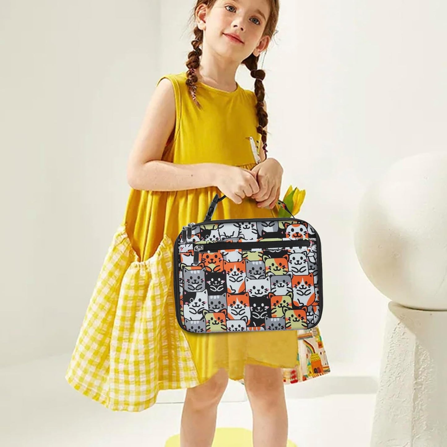 Kids Lunch Box for Boys Girls Lunch Bag Insulated Durable Lunchbox Children Lunch Tote Bag for School Black