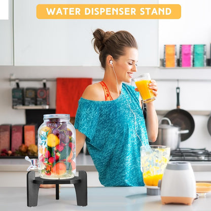 Roshtia 1 Pcs Beverage Dispenser Stand Bamboo Wood Drink Dispenser Stand Fits 6-8" Diameter of Glass Jar Base for Glass Beverage Water Jug Containers (Black)