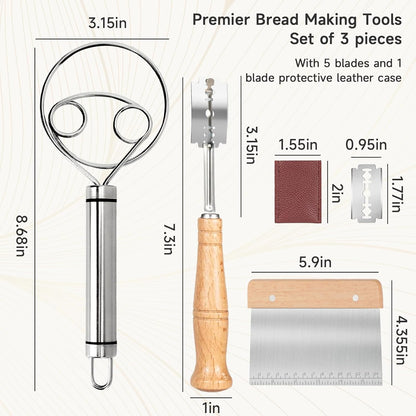 Hand Crafted Bread Lame Premium Sourdough Scoring Tool Bread Making Tools pieces Bread Knife(5 Blades) with Dough Scraper Bread Cutter