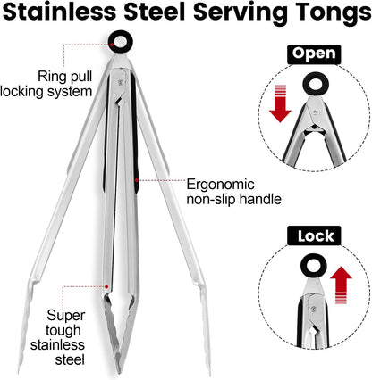 Chengu 12 Pack Stainless Steel Kitchen Tongs 7/9/12 Inches Food Serving Tongs Non Stick Cooking Clips for Kitchen Cooking Barbecue Buffet Wedding Family Gathering Grill Salad