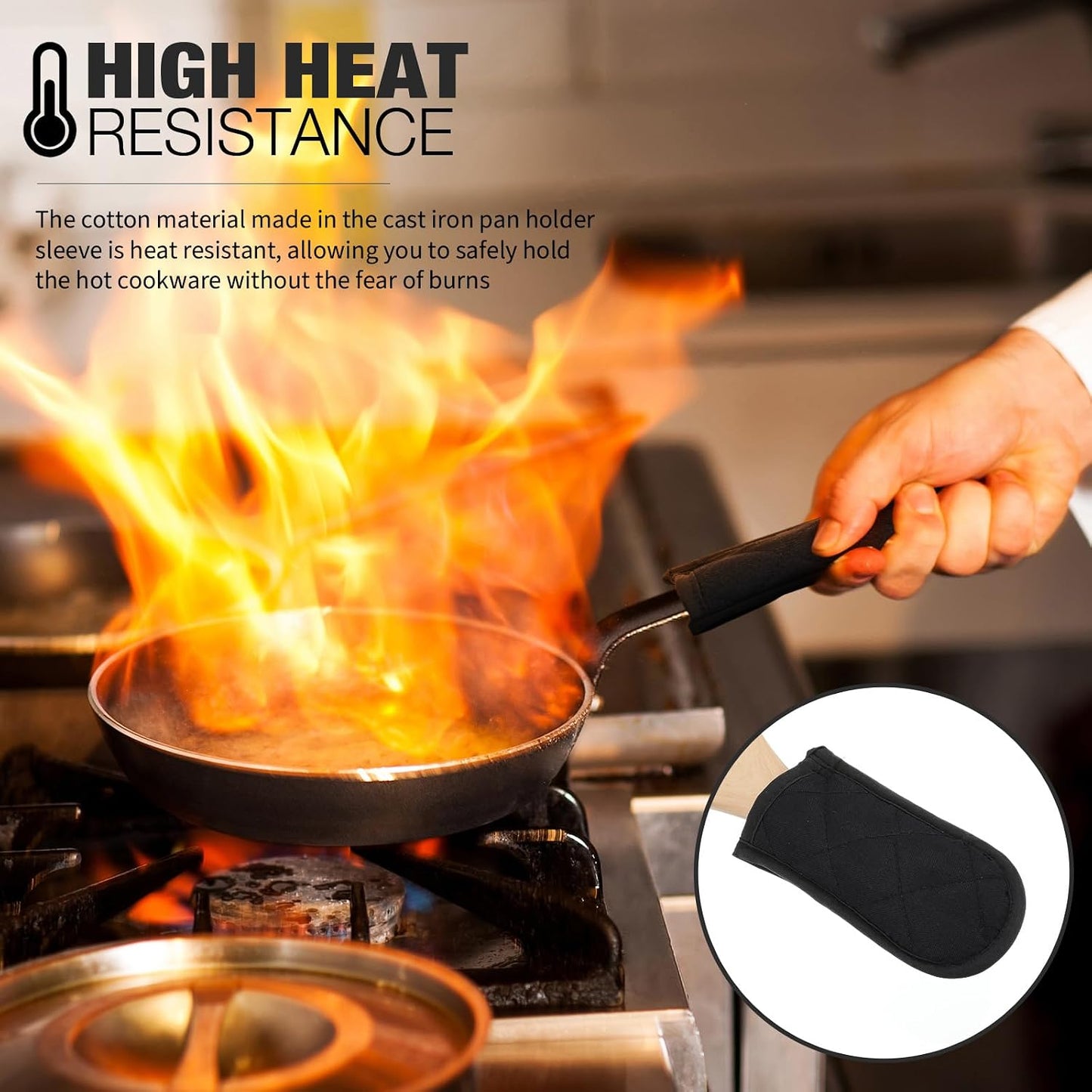 Dandat 24 Set Hot Handle Covers for Daily Replace Use Gift Pan Handle Sleeve Covers Heat Resistant Cast Iron Holder Sleeve Washable Handgrip Mitts for Christmas Kitchen Gifts Craft (Black)