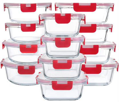 M MCIRCO 24-Piece Glass Food Storage Containers with Upgraded Snap Locking Lids,Glass Meal Prep Containers Set - Airtight Lunch Containers, Microwave, Oven, Freezer and Dishwasher