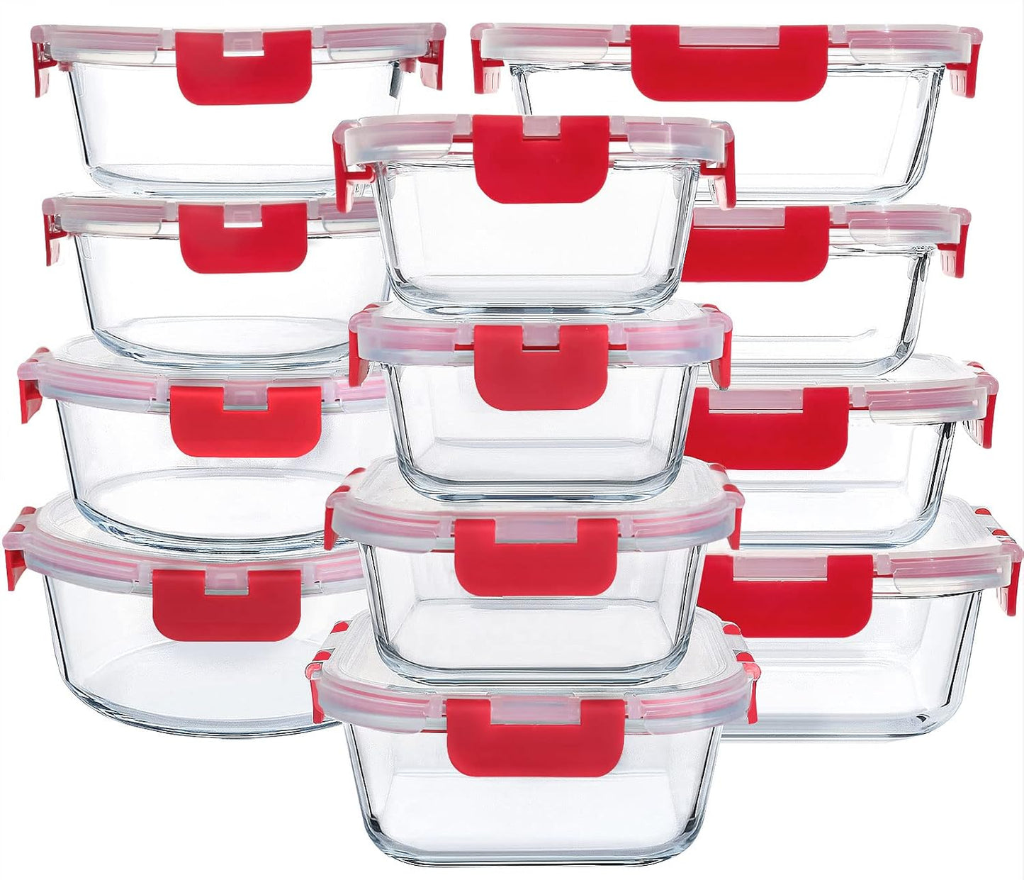 M MCIRCO 24-Piece Glass Food Storage Containers with Upgraded Snap Locking Lids,Glass Meal Prep Containers Set - Airtight Lunch Containers, Microwave, Oven, Freezer and Dishwasher
