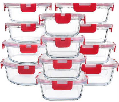 M MCIRCO 24-Piece Glass Food Storage Containers with Upgraded Snap Locking Lids,Glass Meal Prep Containers Set - Airtight Lunch Containers, Microwave, Oven, Freezer and Dishwasher