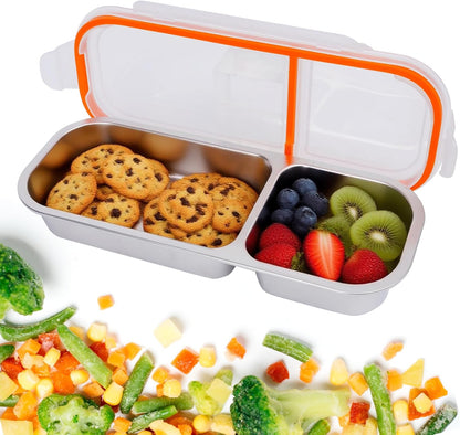 Stainless Steel Snack Containers with Lids, Reusable Condiment Storage Box, Divided Food Storage for School, Home, Travel, Multiple Compartment Leak-Proof Box (‎3 Compartment)