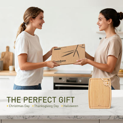 Lightweight Durable Bamboo Cutting Board Set with Non-Slip Feet, Wood Cutting Board for Busy Kitchen, Easy Clean Wooden Chopping Boards with Juice Groove Best House Warming Gift Set of 3 (S+M+L)