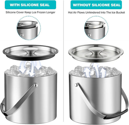 FrutPunch 4L Ice Bucket with Lid, Scoop, Tongs and Strainer, Double Wall Stainless Steel Ice Buckets for Parties, Cocktail Bar, Chilling Wine, Champagne, Large Outdoor Champagne Ice Container