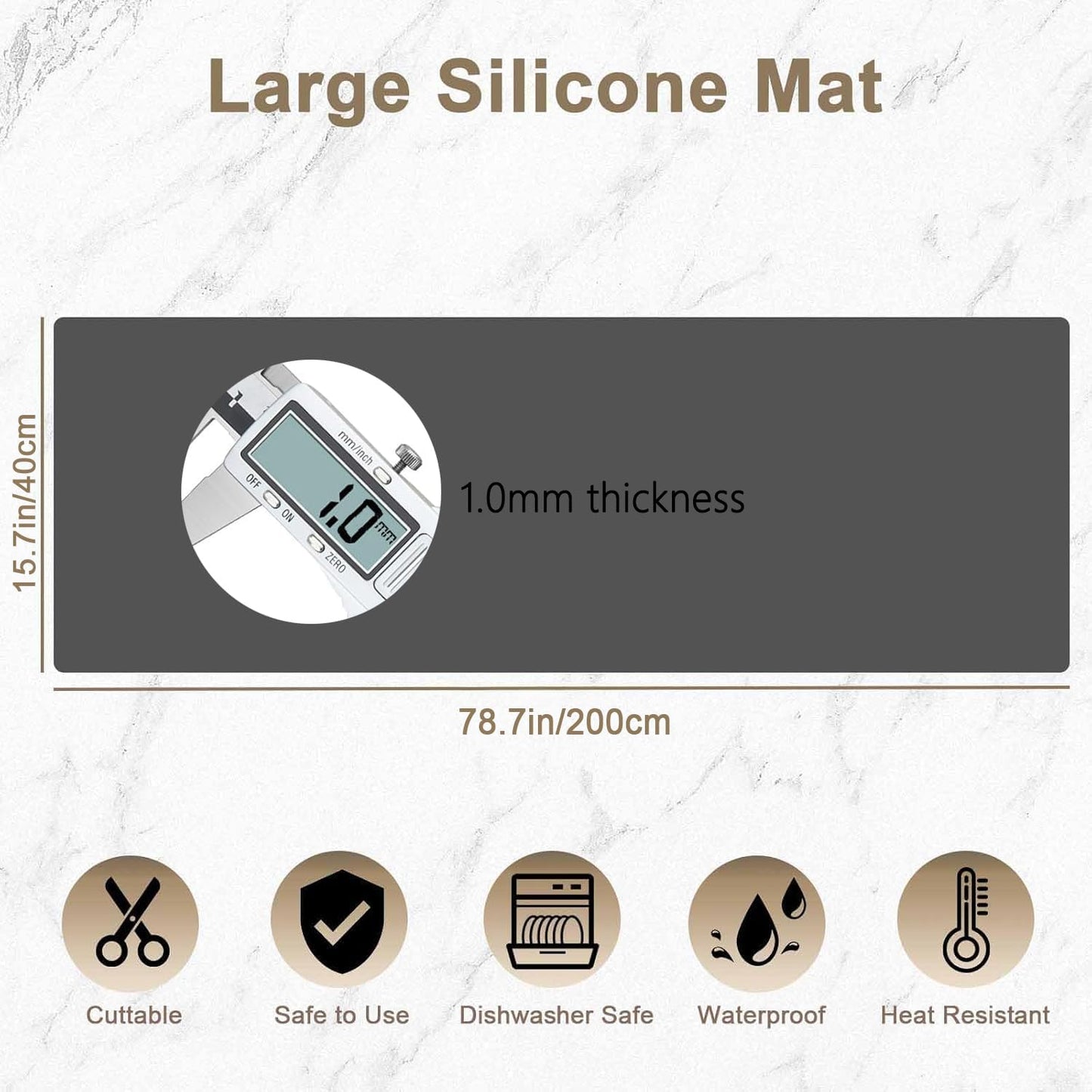 47.2"x23.6"(120cmx60cm) Large Silicone Mat for Kitchen Counter, Non-Slip Heat Resistant Countertop Protector, Waterproof Multipurpose Mat for Kitchen Island, Black