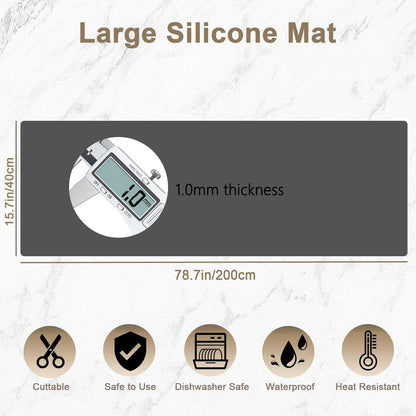 78.7"x23.6" Large Silicone Mat for Kitchen Counter, Heat Resistant Non-Slip Countertop Protector, Waterproof Silicone Craft Mat for Kitchen Island, Semitransparent