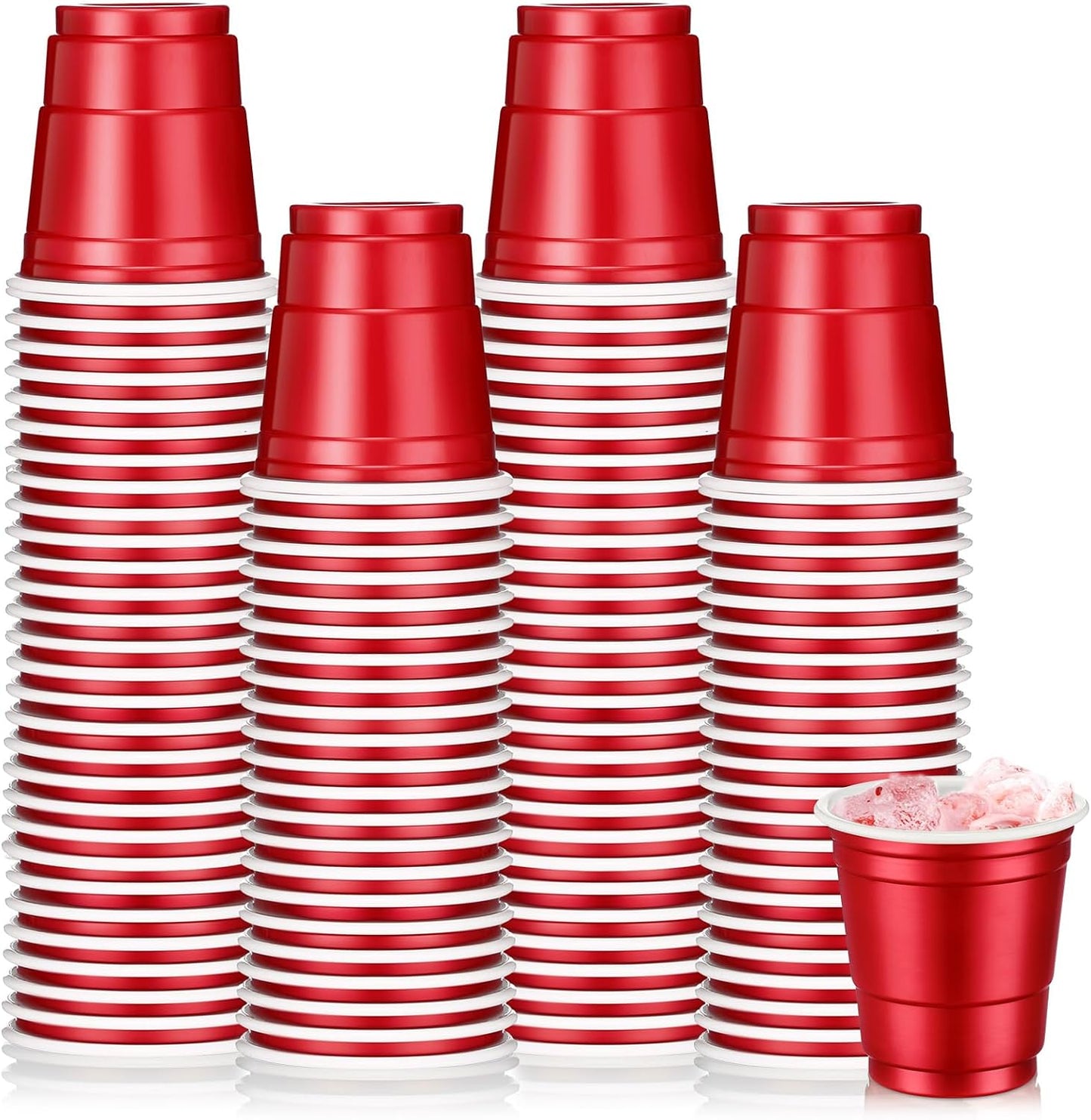 Roshtia 100 Pack 2 oz Plastic Shot Cups, Mini Disposable Shot Glasses 2 oz Wedding Party Cups for Bridal Shower Wedding Party, Beer Taste Serving, Snacks(Black, Gold)
