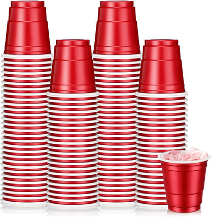Roshtia 100 Pack 2 oz Plastic Shot Cups, Mini Disposable Shot Glasses 2 oz Wedding Party Cups for Bridal Shower Wedding Party, Beer Taste Serving, Snacks(Black, Gold)