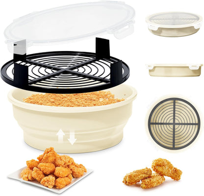 FJNATINH Collapsible Batter Bowl - Mess Free Better Breader Shaker Bowl with Lid Breading Shaker Container for Fried Fish, Fried Chicken, Onion Rings & More,No Leak,Easy to Store,Light Blue