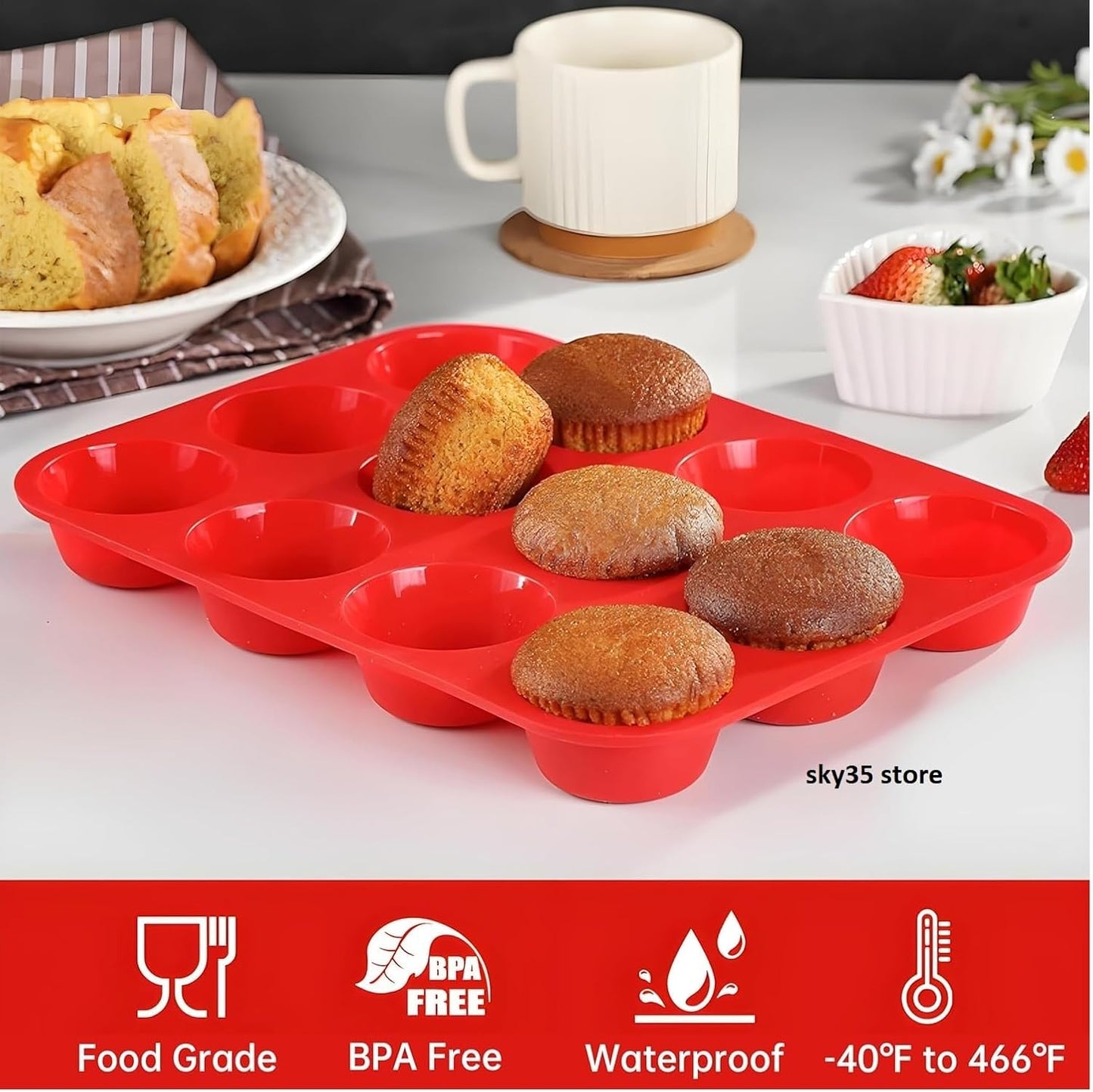 12 Cups Silicone Muffin Pan - Set of 3 Pack Regular Size Silicone Mold - Set of 3 Mixed Colors Cake Pan - Cupcake Baking Pan/Non - Stick Mold - Dishwasher - Microwave Safe