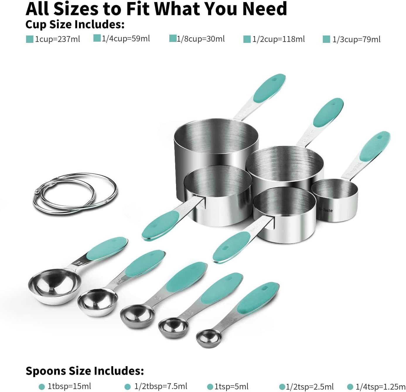 Measuring Cups : U-Taste 18/8 Stainless Steel Measuring Cups and Spoons Set of 10 Piece, Upgraded Thickness Handle(Black)