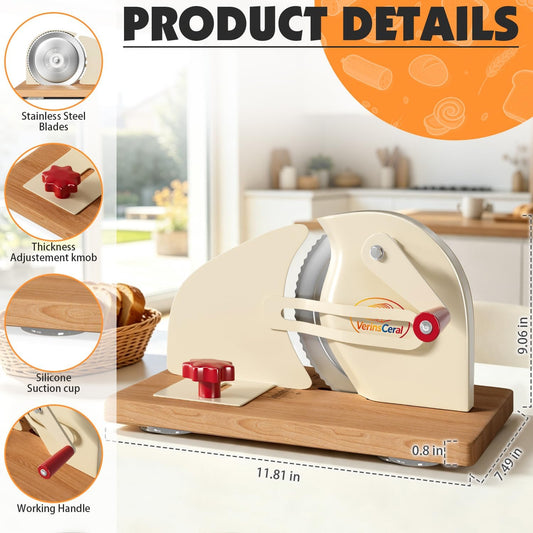 Manual Adjustable Bread Slicer Bread Cutter for Homemade Sourdough Slicer, Suction Cup Bottom, with Scale Line Plate and Food Clip and Plate(White)