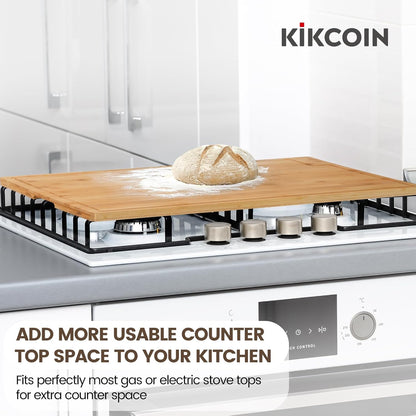 Kikcoin Bamboo Cutting Boards for Kitchen Set of 3, Extra Large Wood Cutting Board with Rotating Kickstand & Juice Groove, Wooden Chopping Board for Meats Veges Fruits, Heavy Duty Serving Tray