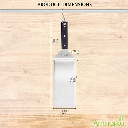 Stainless Steel Metal Griddle 4 x 8 inch Spatula - Spatula Hamburger Turner Scraper - Pancake Flipper - Great for BBQ Grill and Flat Top Griddle - Commercial Grade