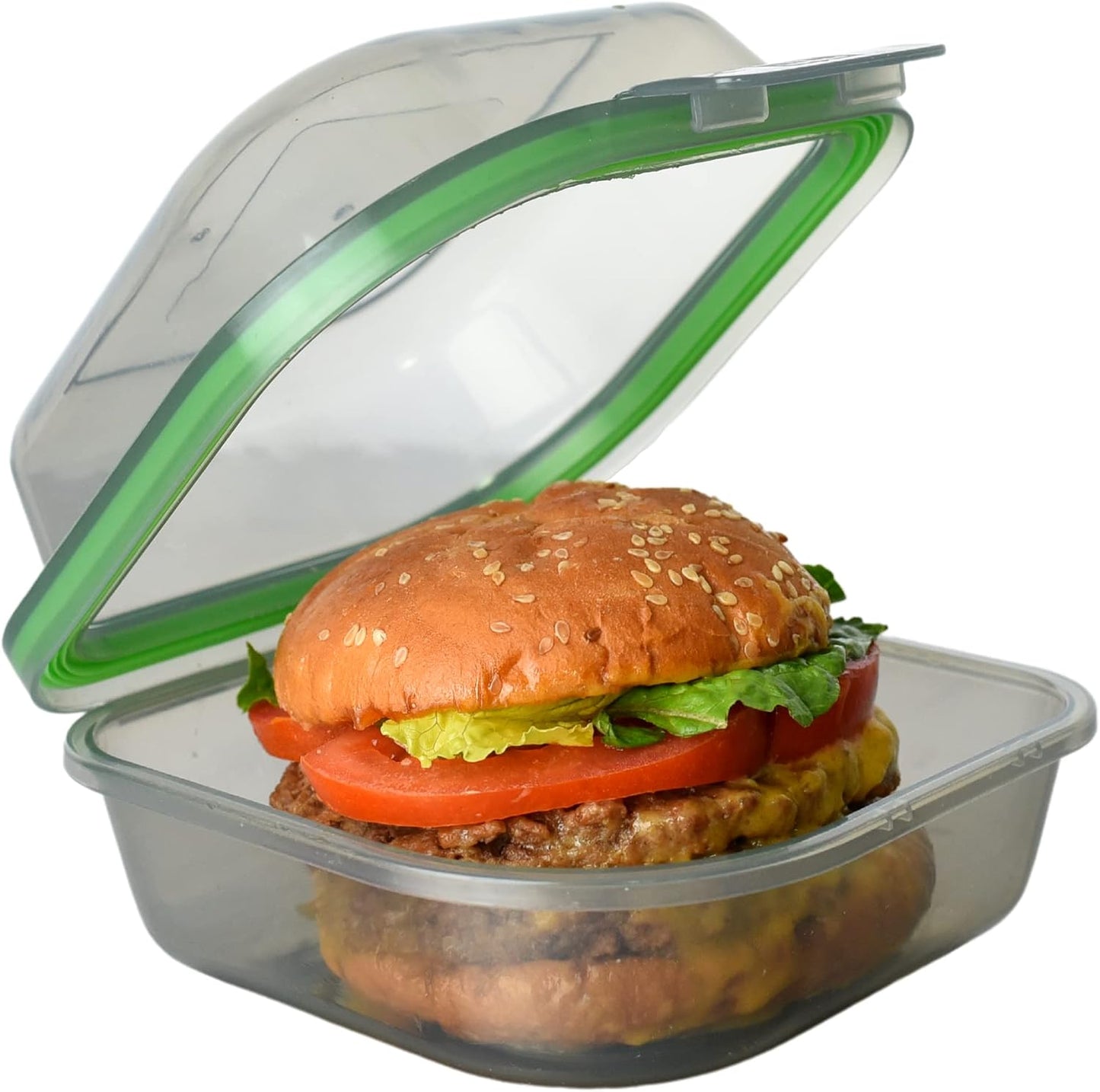 MyGo Container Large To-Go 3-Compartment Food Containers, Pack Of 3, 9-3/8" X 9-3/8" X 2-1/2", Reusable, Microwave Safe, NSF Certified, Smoke/Green