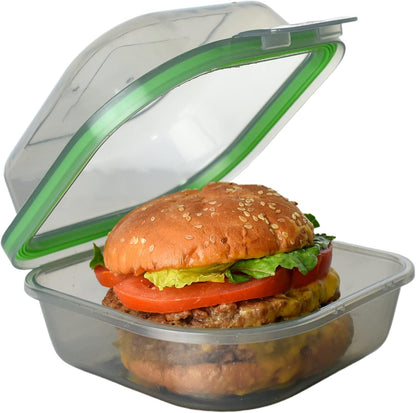 MyGo Container Large To-Go 3-Compartment Food Containers, Pack Of 3, 9-3/8" X 9-3/8" X 2-1/2", Reusable, Microwave Safe, NSF Certified, Smoke/Green