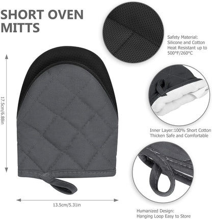 Goldmeet Mini Oven Mitts 2-Pack, 7"x5.5", 500°F Silicone Grip, Gray