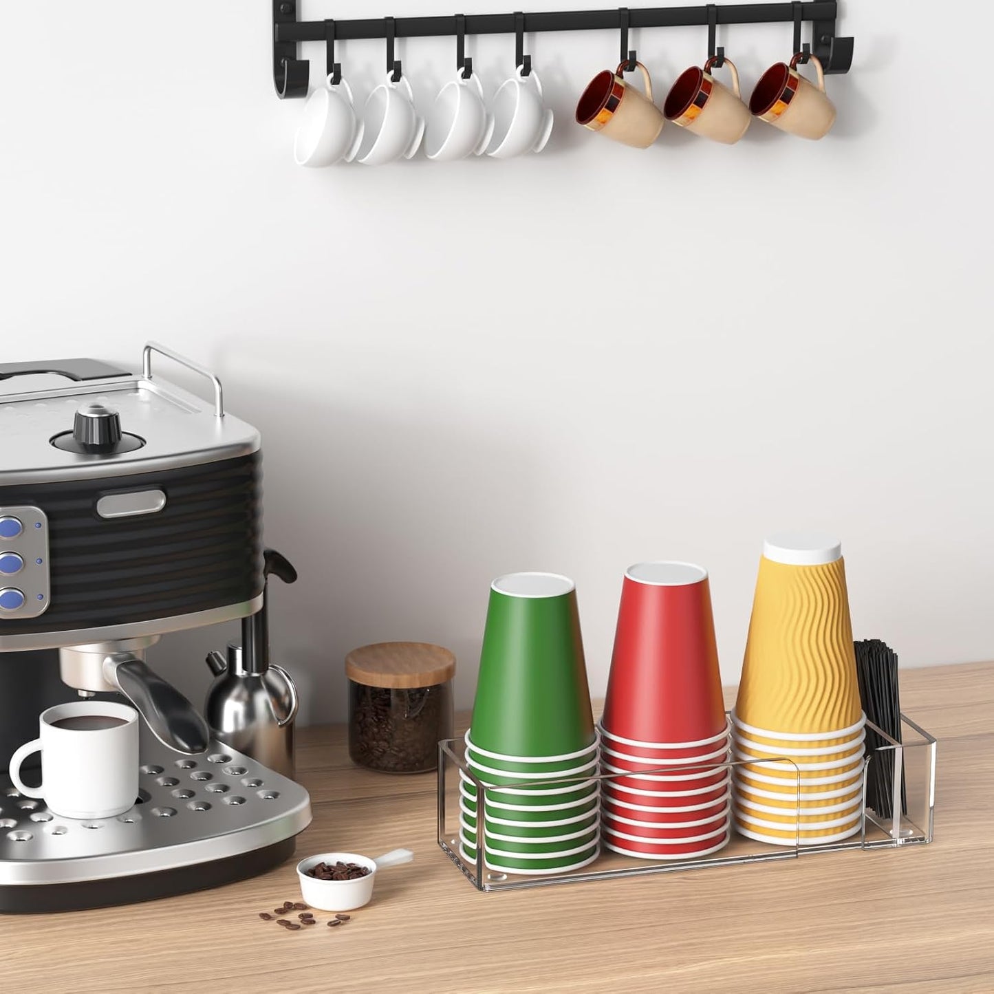 Coffee Cup Holder for Countertop - Clear Acrylic Coffee Bar Accessories Cup Organizer Station Organizer Farmhouse Table Décor